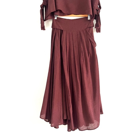 Free People Sundown Burgundy Crop Top And Pleated Wrap Skirt Set - Size XS - Picture 4 of 9